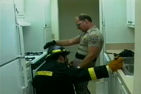 naughty homosexual Cop And Firefellow Take Some ramrod sucking R&R Time