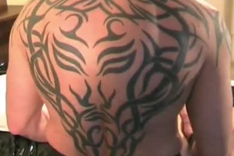 Tattooed homosexual 3some Creamy nail