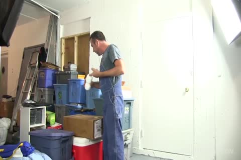 Victor Beats Off In Warehouse