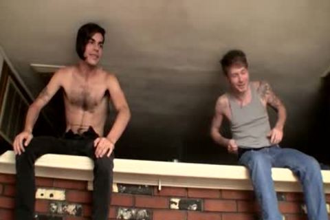 bushy Chested teen With Emo Hairdo stroking With Buddies