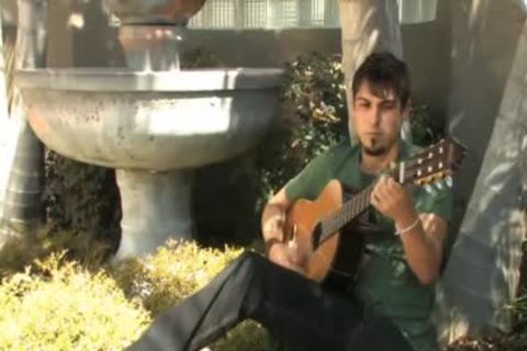 Guitar Playing yummy lad Jerks Off His Latino ramrod