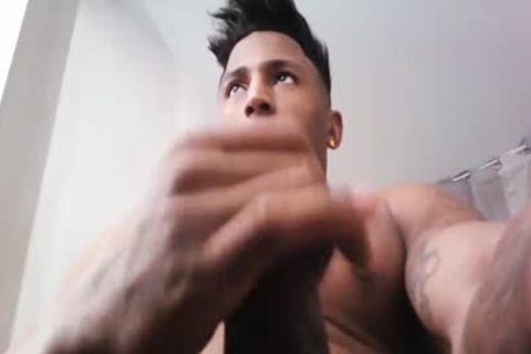 Tan Latino Bodybuilder Jose Ashanty Cums Hard And Takes A Shower