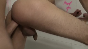adorable teen blows on the stairs in the hallway