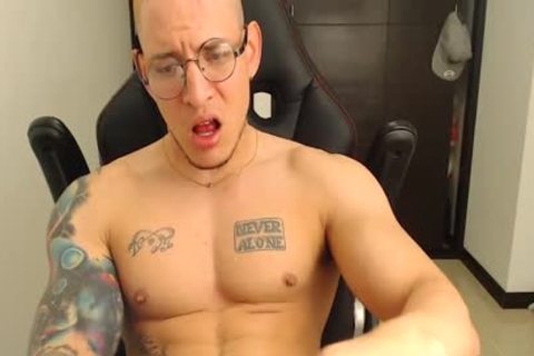 Hans Odinson On Flirt4Free - Tatted Hispanic Hunk With Monster cock Jerks Off A massive Load On His Abs