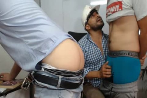 three old guys With large penises Caressing Each Other And Having Live Sex