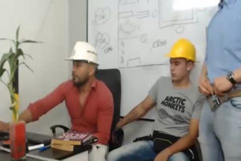 three Workers poke And jack off Each Other
