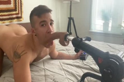 FTM Fag hammer Machine Deepthroat Training, Creaming On hammer Machine