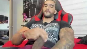 wild Latino man With Tattoos Strokes His dark Monster knob